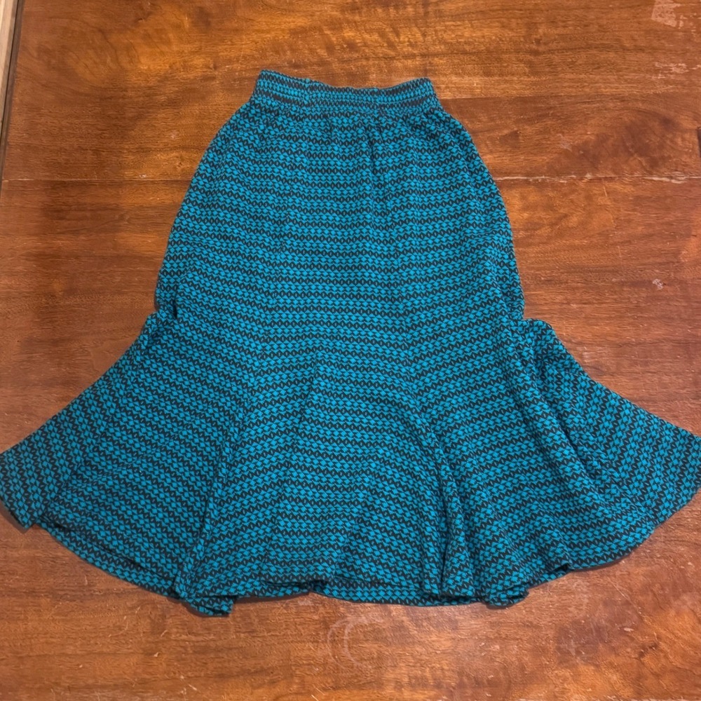 Vintage Carole Little Saint-Tropez West Teal Black Geometric Midi Skirt Size 8 - Picture 2 of 9